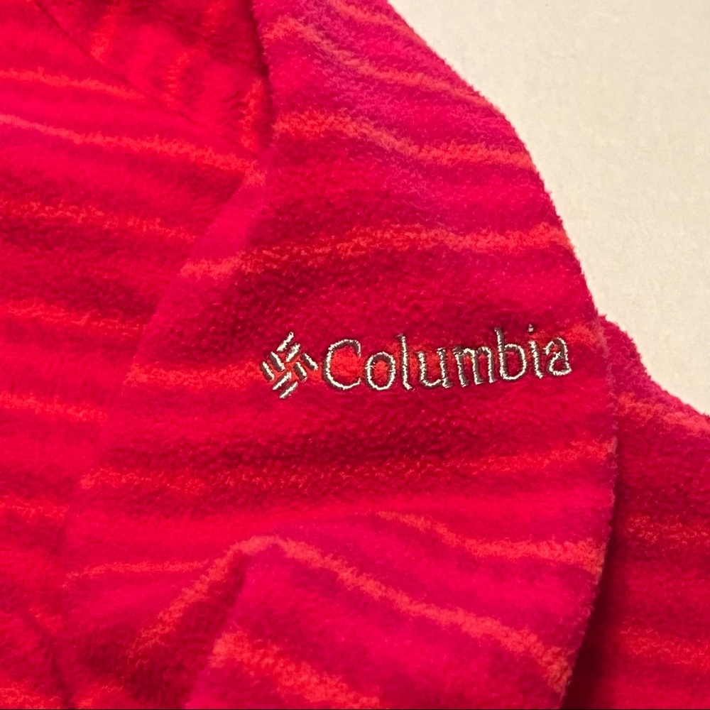 Columbia Womens Size Large Pink Orange Stripe Quarter Zip Fleece Pullover Jacket - Picture 9 of 10